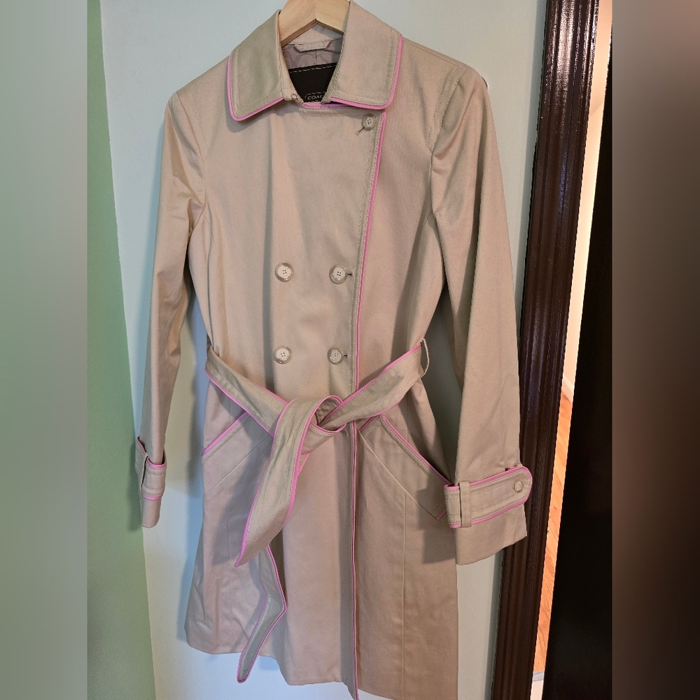 Coach Beige Trench Coat with Pink Accents - Picture 10 of 12
